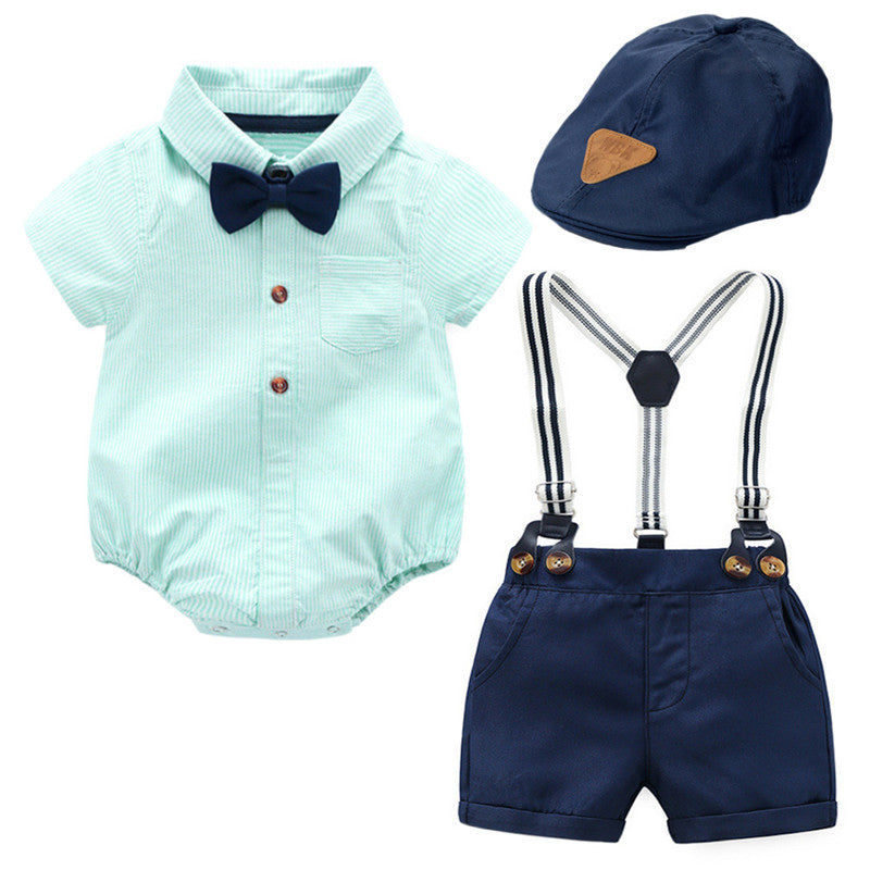 Asher 3 Piece Button up Shorts Set  with Hat and Suspenders