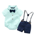 Load image into Gallery viewer, Asher 3 Piece Button up Shorts Set  with Hat and Suspenders
