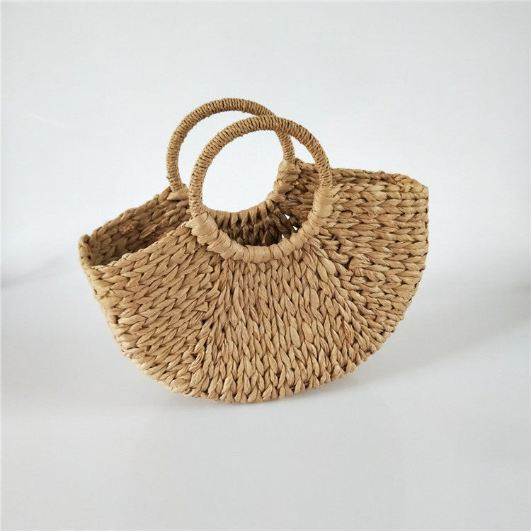 Ola Women's Handbag Rattan Wicker Straw Woven Half-round Bag Large Capacity Casual Travel Fashion Tote