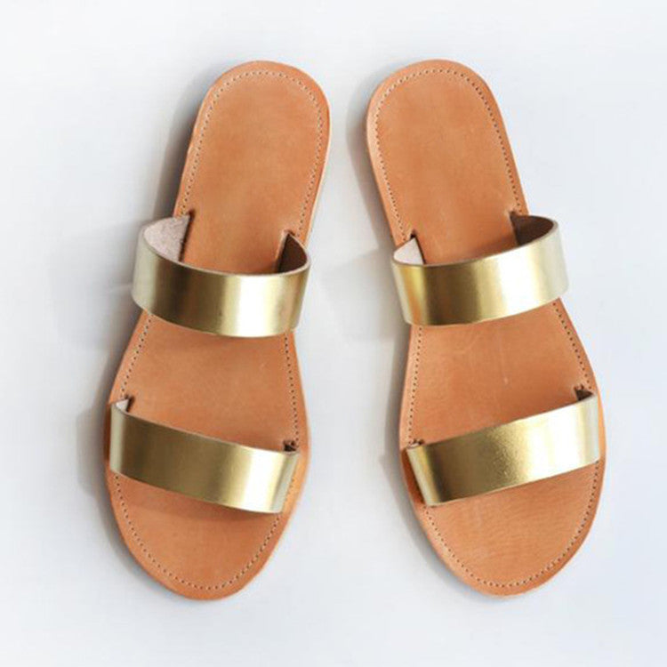Mila Luxe Gold Double-Strap Slide Sandals | Elegant Summer Flat Sandals for Women