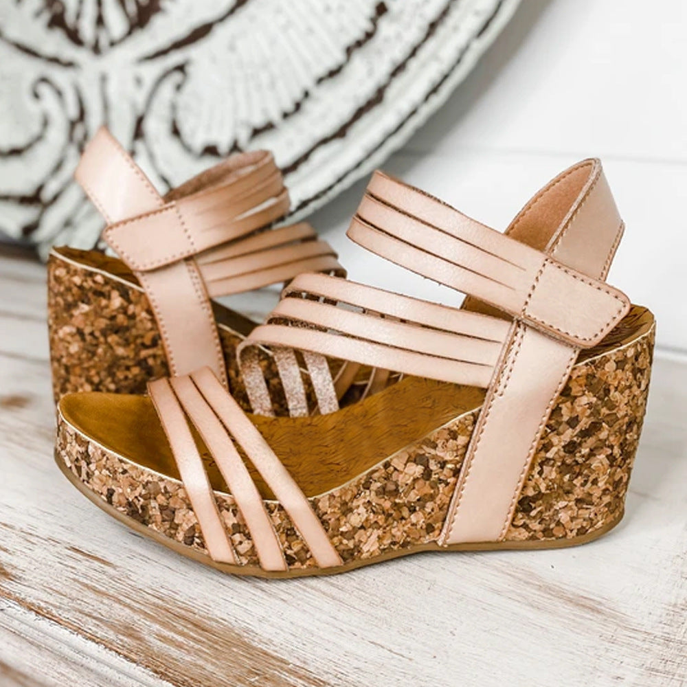 Open Toe Espadrilles Wedge Velcro High Heel Sandals