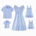 Load image into Gallery viewer, Family Matching Blue Vertical Shirt or Off Shoulder Dress
