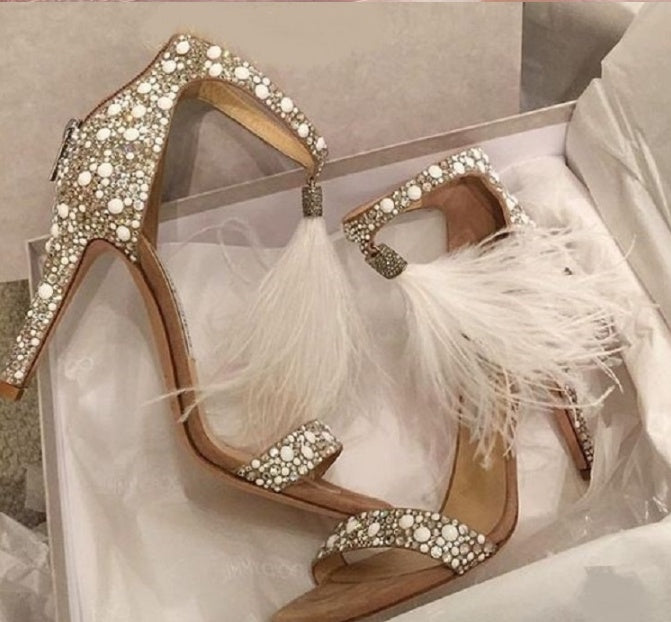 Pavina Rhinestone Bridal Feather Sandals