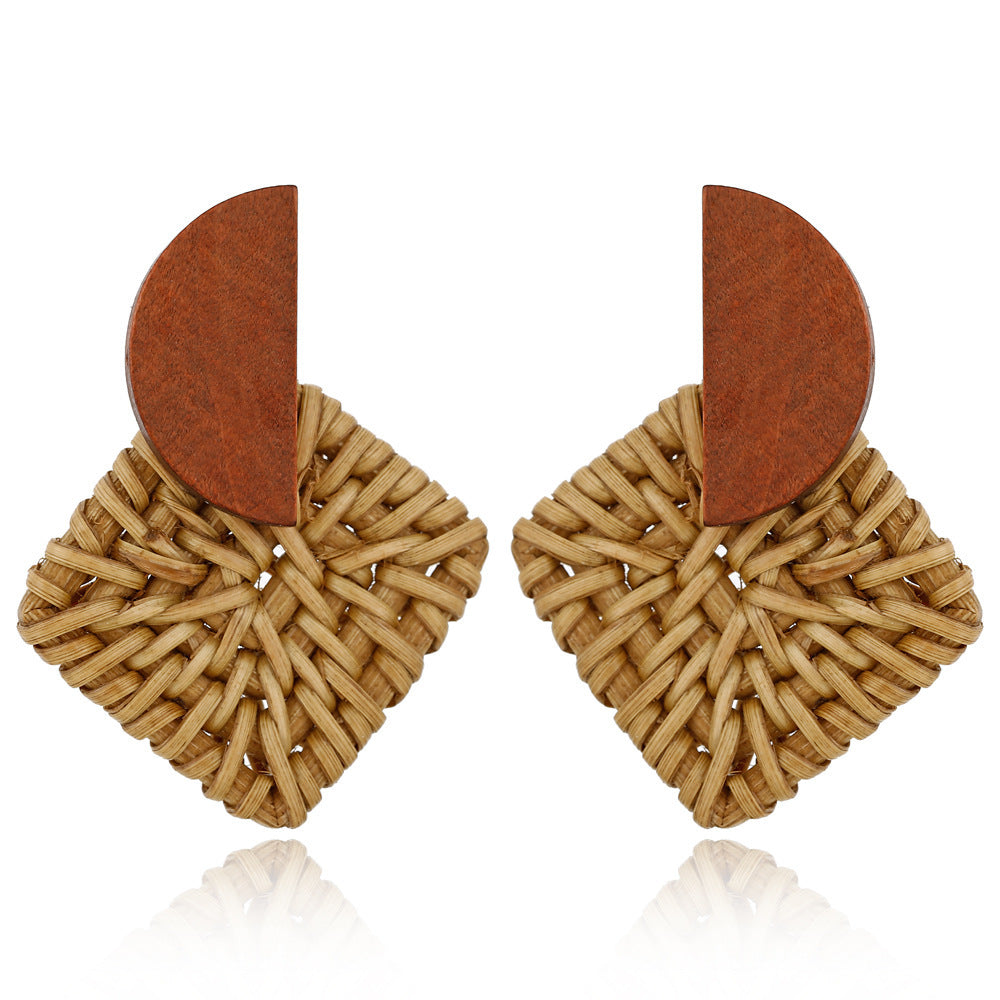 Tara Women's Open Flower Multi-layer Wooden Rattan Earrings