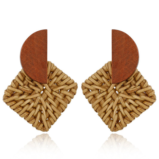 Tara Women's Open Flower Multi-layer Wooden Rattan Earrings