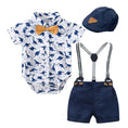 Load image into Gallery viewer, Wyatt 3 Pcs Pants Set with Hat Irresistibly charming baby boy outfit Crafted from cozy blend of cotton and polyester Dinosaur print pattern for added charm Short sleeves and snaps for easy diaper changes
