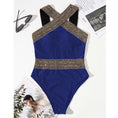 Load image into Gallery viewer, Athenian One Piece Blue and Gold Swimsuit Bikini
