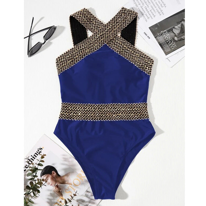 Athenian One Piece Blue and Gold Swimsuit Bikini