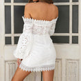 Load image into Gallery viewer, Blanca White Sweetheart Lace Off-The-Shoulder Mini Dress with Bell Sleeves
