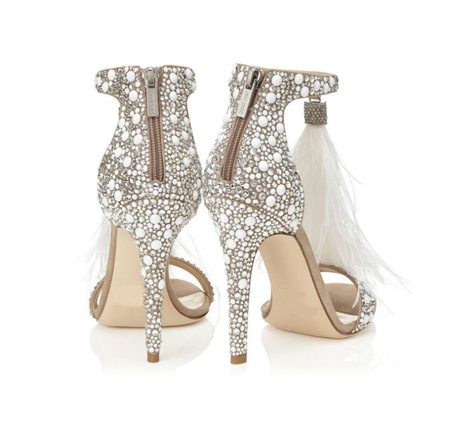 Pavina Rhinestone Bridal Feather Sandals