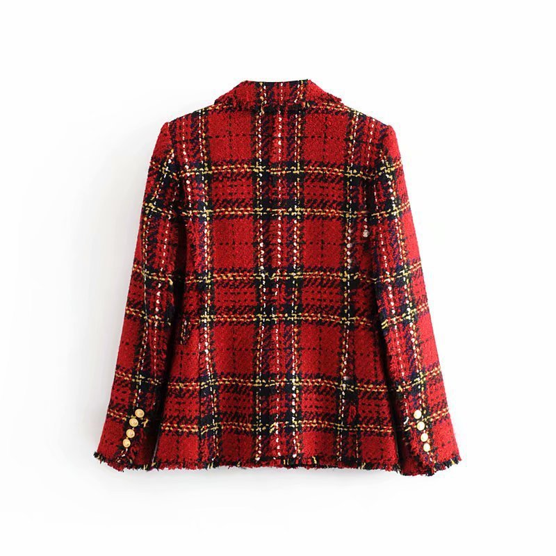 Nyxia Women's Tartan Double Breasted Wool Blazer