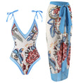 Load image into Gallery viewer, Ladies' One-piece Conservative Print Tummy Control Swimsuit and Sarong Set
