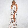 Load image into Gallery viewer, White Floral Halter High Slit Maxi Dress
