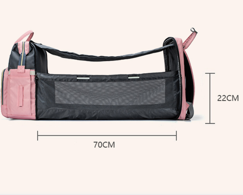 Versatile functionality as a diaper bag, changing table, and travel bassinet.