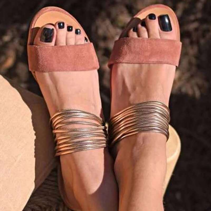 Aria Gold Strappy Flat Sandals for Women | Elegant Summer Slide Sandals
