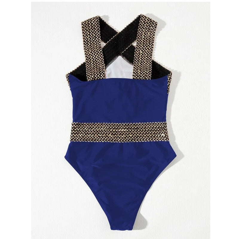 Athenian One Piece Blue and Gold Swimsuit Bikini