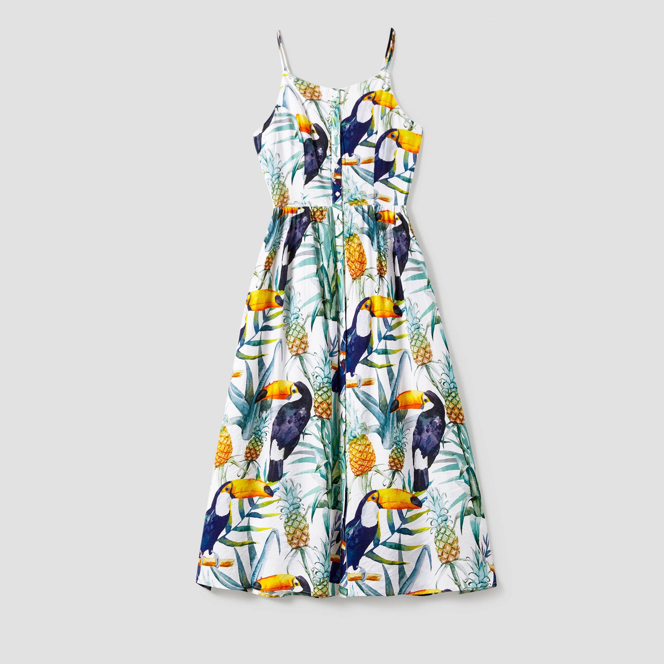 Family Matching Colorblock T-Shirt and Pineapple Strap Dress