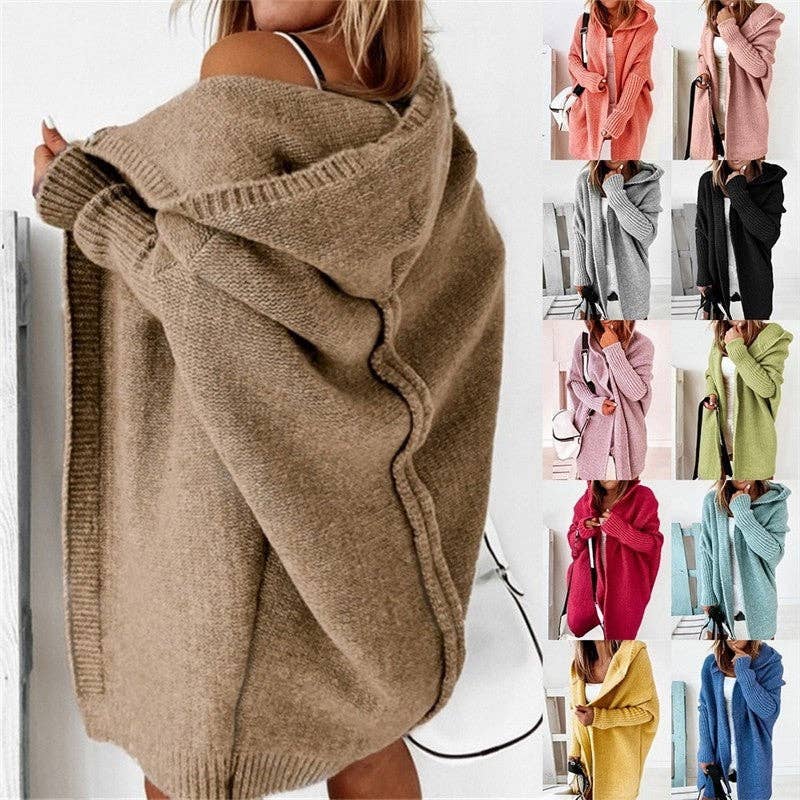 Long Sleeve Hooded Thick Casual Loose Cardigan Sweater