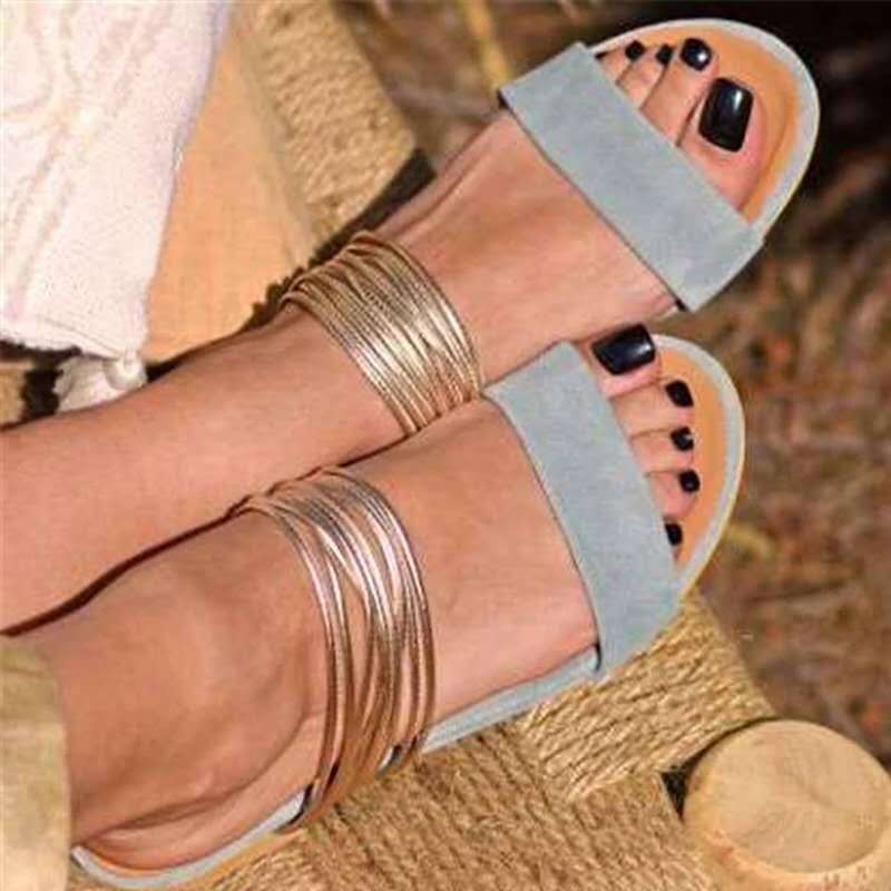 Aria Gold Strappy Flat Sandals for Women | Elegant Summer Slide Sandals