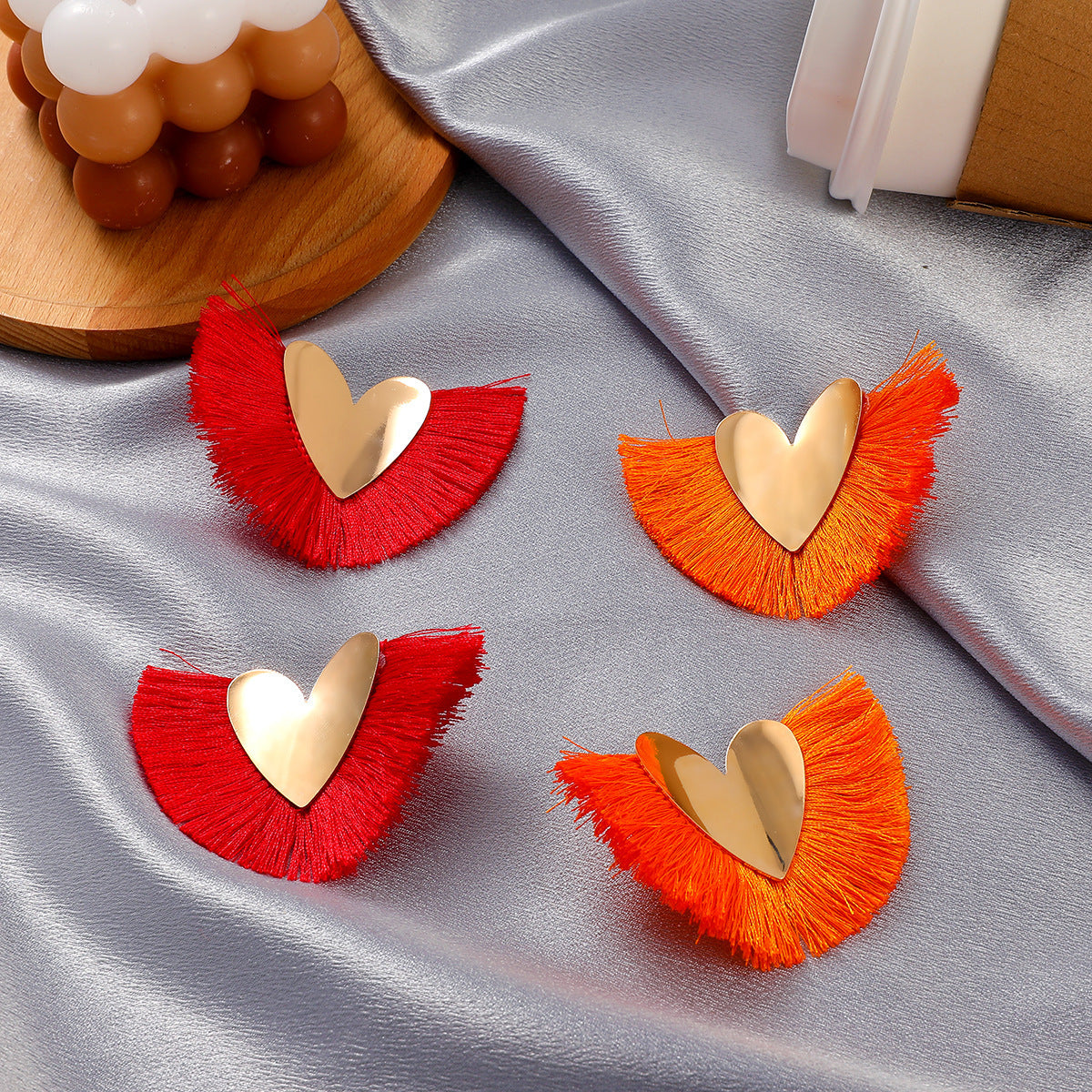 Britania Bohemian Fan-shaped Heart Tassel Earrings Ethnic Style