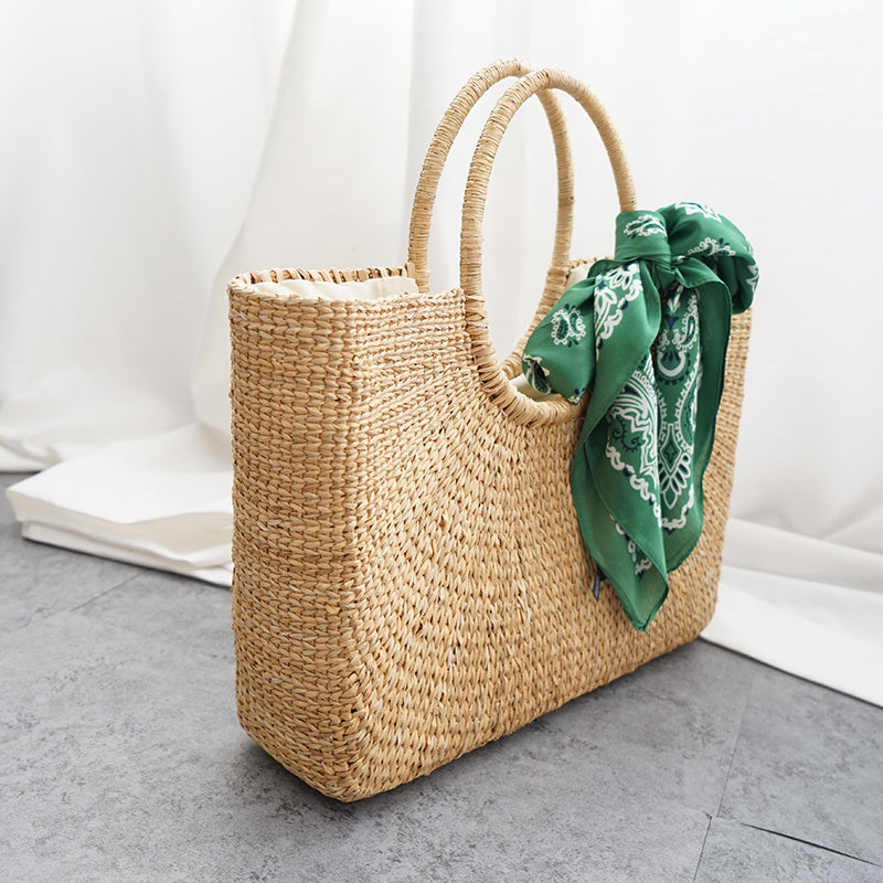 Woven Straw Summer Beach Tote Bag