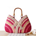 Load image into Gallery viewer, Pebbles Wheat Straw Blue Stripes Straw Bag Rattan Bag Garden Handbag
