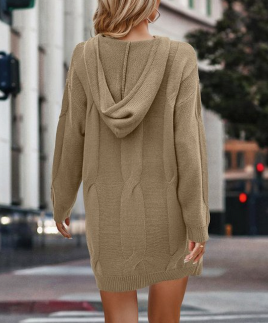 Alexa Twisted Cable Hoodie Knitted Sweater Dress