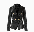 Load image into Gallery viewer, Alexus Black Faux Croc Leather Luxury Fitted Double Breasted Blazer
