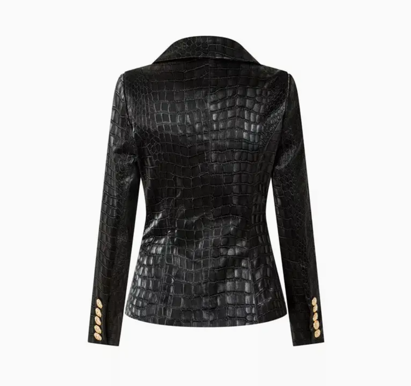 Alexus Black Faux Croc Leather Luxury Fitted Double Breasted Blazer