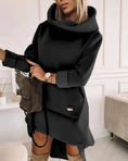 Load image into Gallery viewer, Asantewa Long Sleeve Hood Pocket Pullover Dress black
