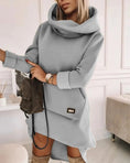 Load image into Gallery viewer, Asantewa Long Sleeve Hood Pocket Pullover Dress gray
