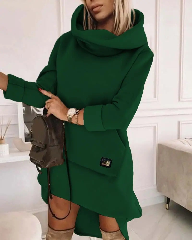 Asantewa Long Sleeve Hood Pocket Pullover Dress green