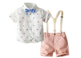 Load image into Gallery viewer, 1 Adorable Button-Down Shirt, 1 Pair of Playful Shorts, 1 Cute Bow Tie, and 1 Pair of Trendy Suspenders
