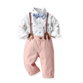 Load image into Gallery viewer, Noah 4 Piece Car Printed Button Down Shirt and Pants Set with Bow Tie and Suspenders
