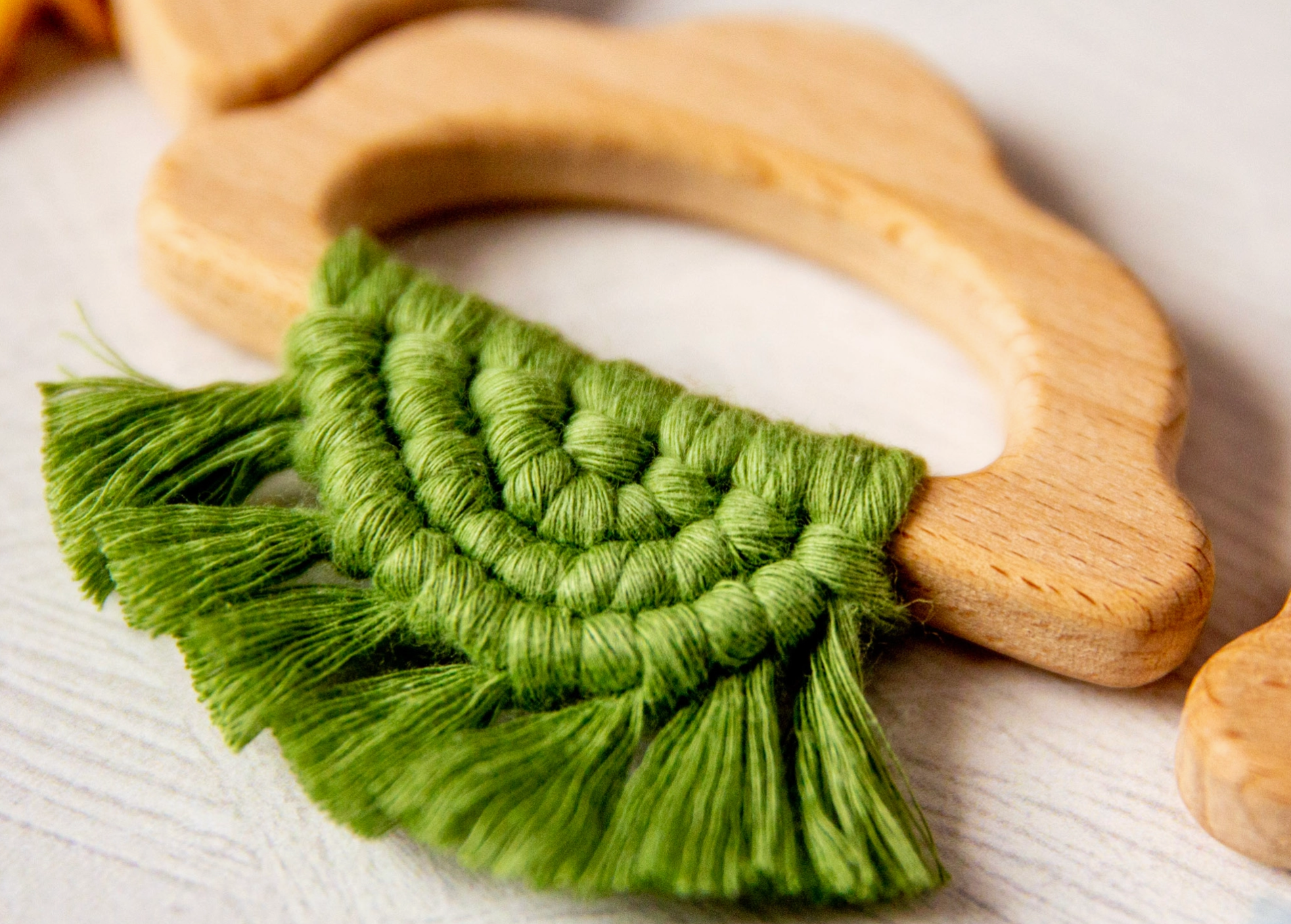 Organic Macramé Wood Teethers For Babies  Made in USA. Green