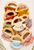 Load image into Gallery viewer, Organic Macramé Wood Teethers For Babies  Made in USA. All colors
