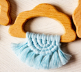 Load image into Gallery viewer, Organic Macramé Wood Teethers For Babies  Made in USA. Baby Blue
