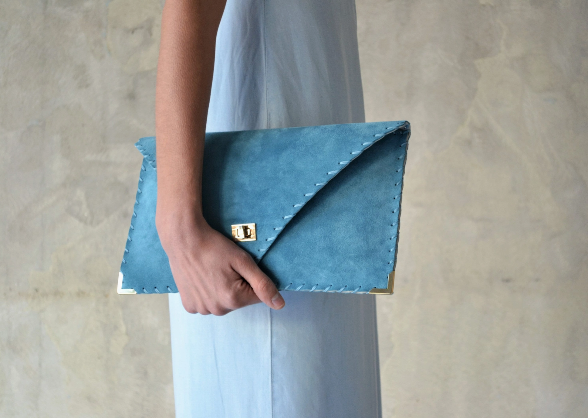 Betty Denim Blue Envelope Clutch Bag