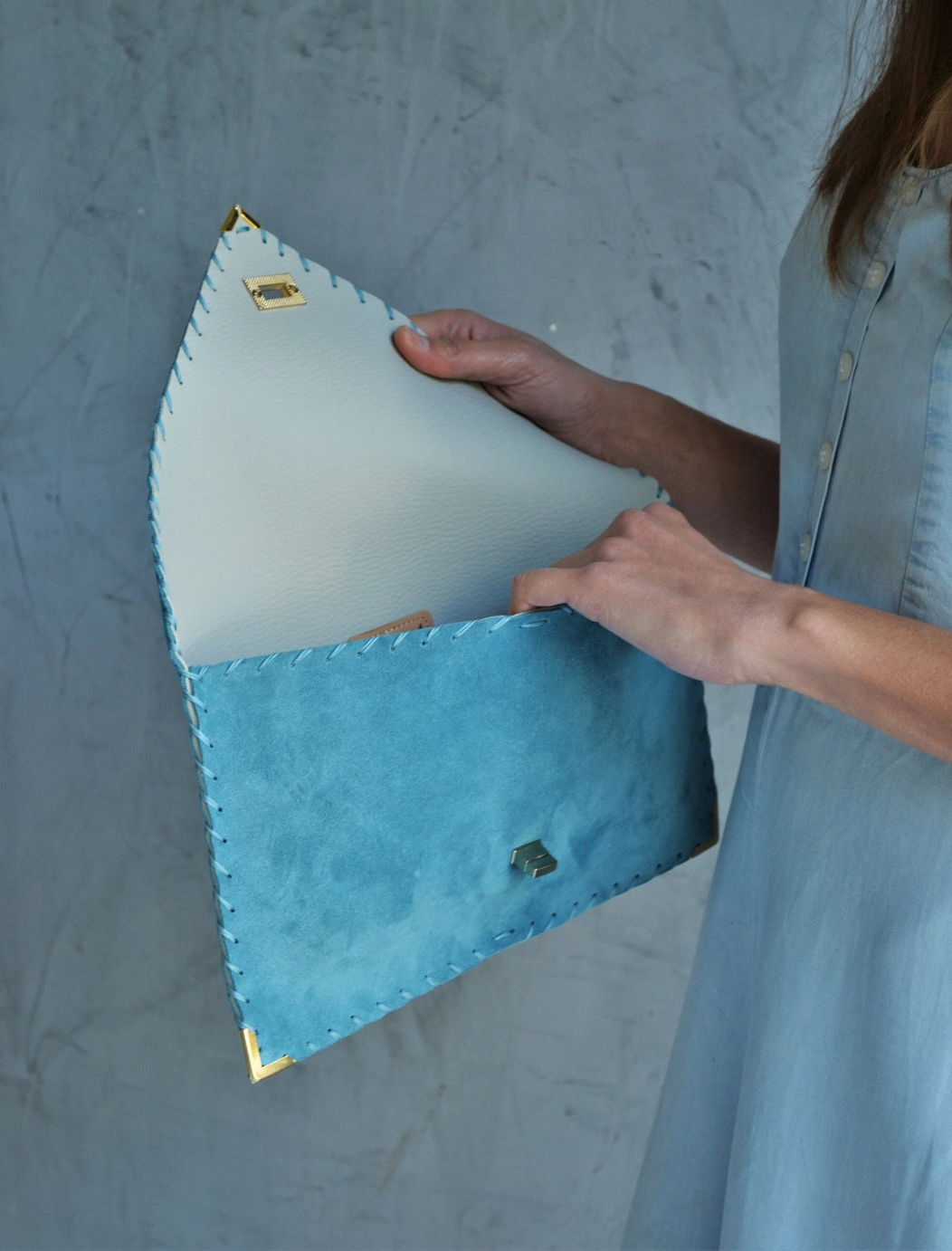 Betty Denim Blue Envelope Clutch Bag