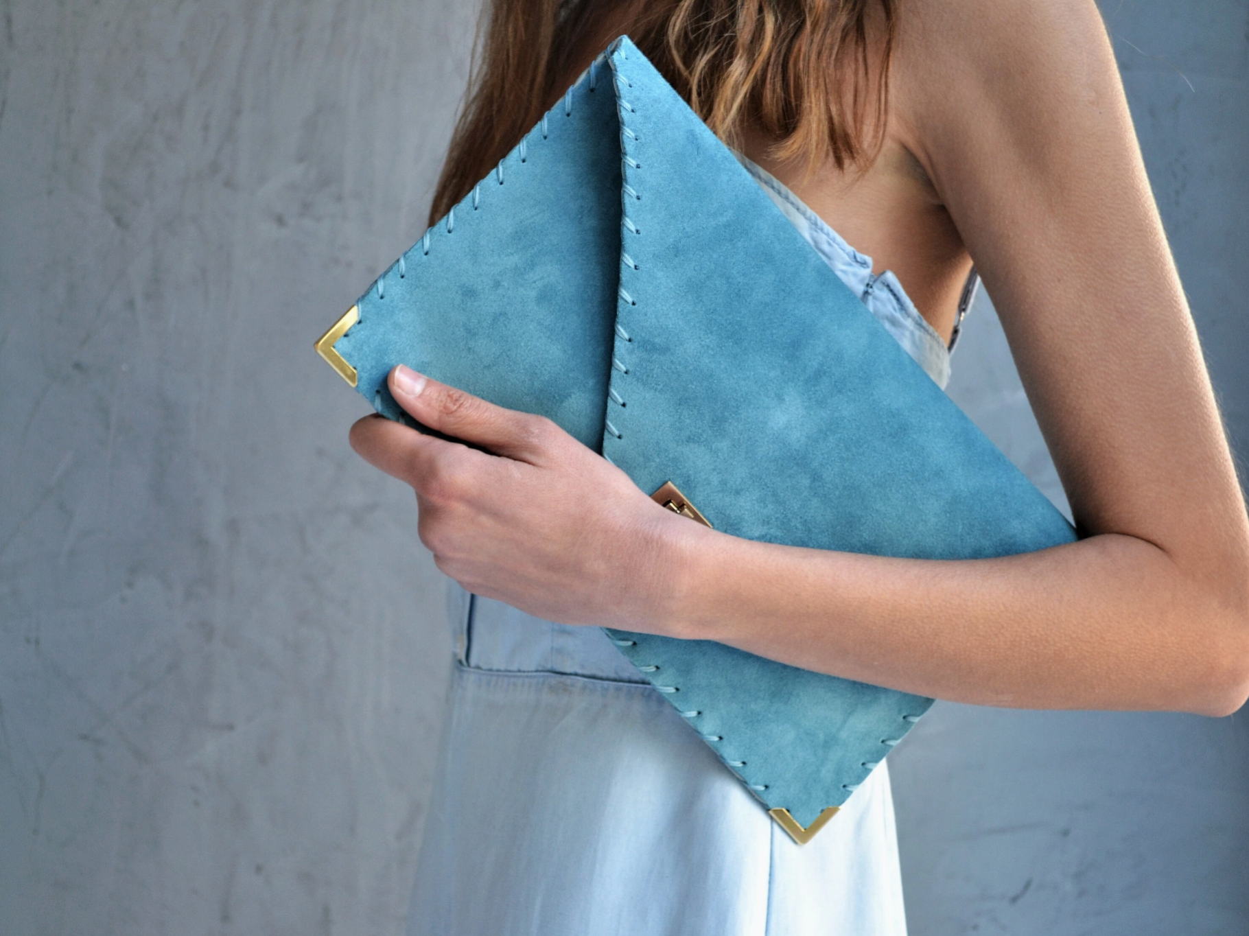 Betty Denim Blue Envelope Clutch Bag