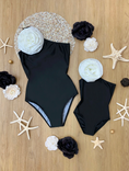 Load image into Gallery viewer, Ebonyrose One Shoulder, One-Piece Toddlers Swimsuit with White Rose Accent
