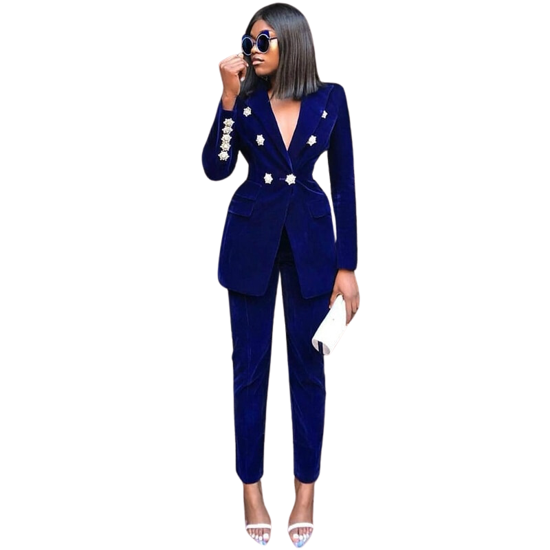 Bravessa Slim Fit Women's Velvet Two-Piece Suit