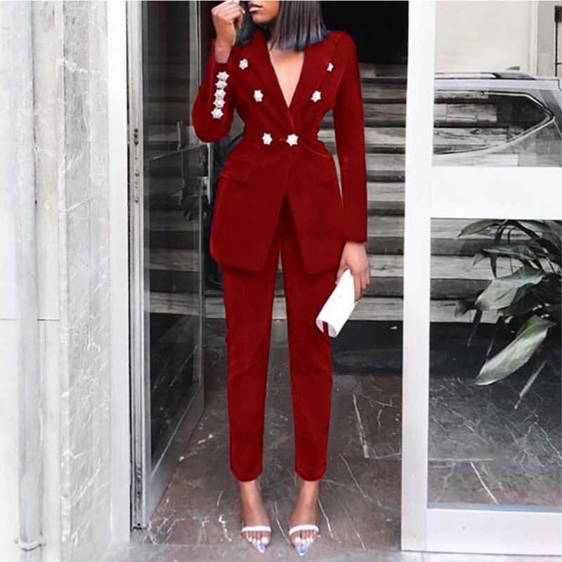 Bravessa Slim Fit Women's Velvet Two-Piece Suit