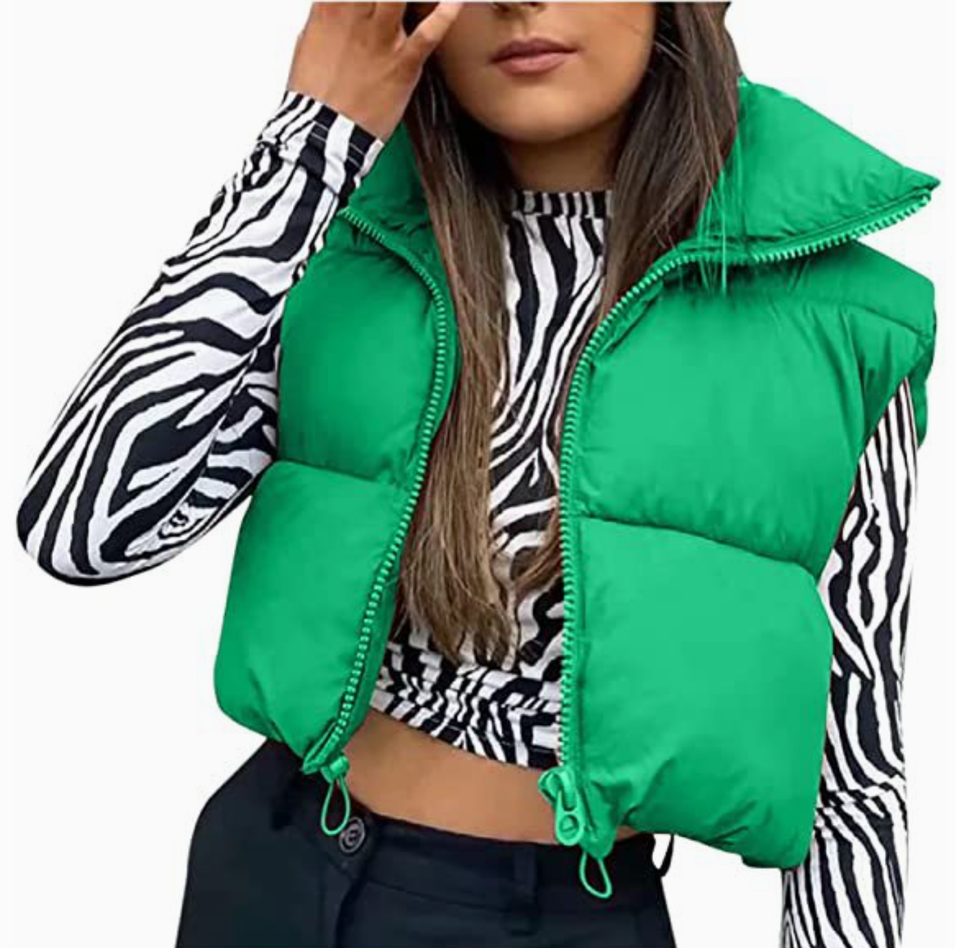 Bridgette Cotton Puffy Cropped Stand-up Collar Vest Green
