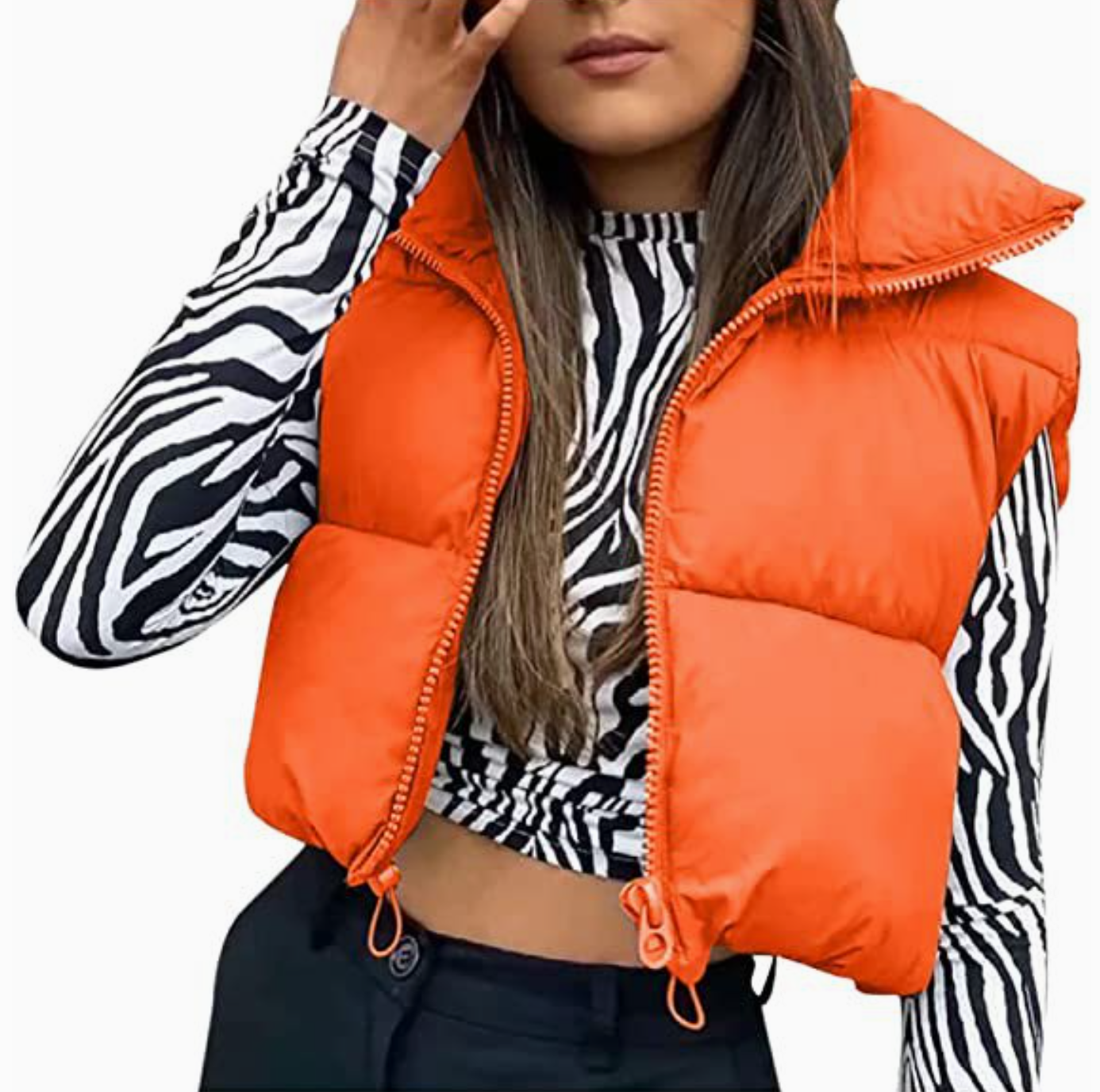 Bridgette Cotton Puffy Cropped Stand-up Collar Vest pumpkin