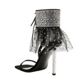 Load image into Gallery viewer, Ceylina Black Crystal Stiletto Sandal w/Tulle Ankle Cuff
