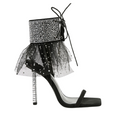 Load image into Gallery viewer, Ceylina Black Crystal Stiletto Sandal w/Tulle Ankle Cuff
