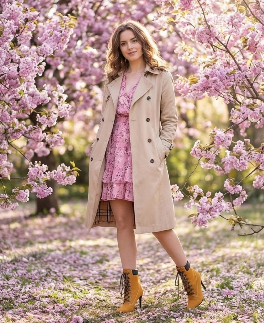 Honey Wheat stiletto boots for women with lace-up front and modern design