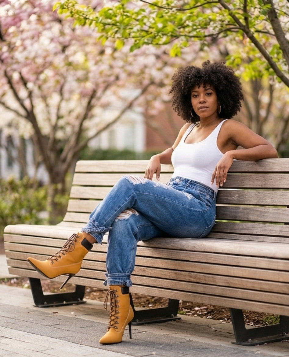 High heel lace-up boots for women with urban street style design