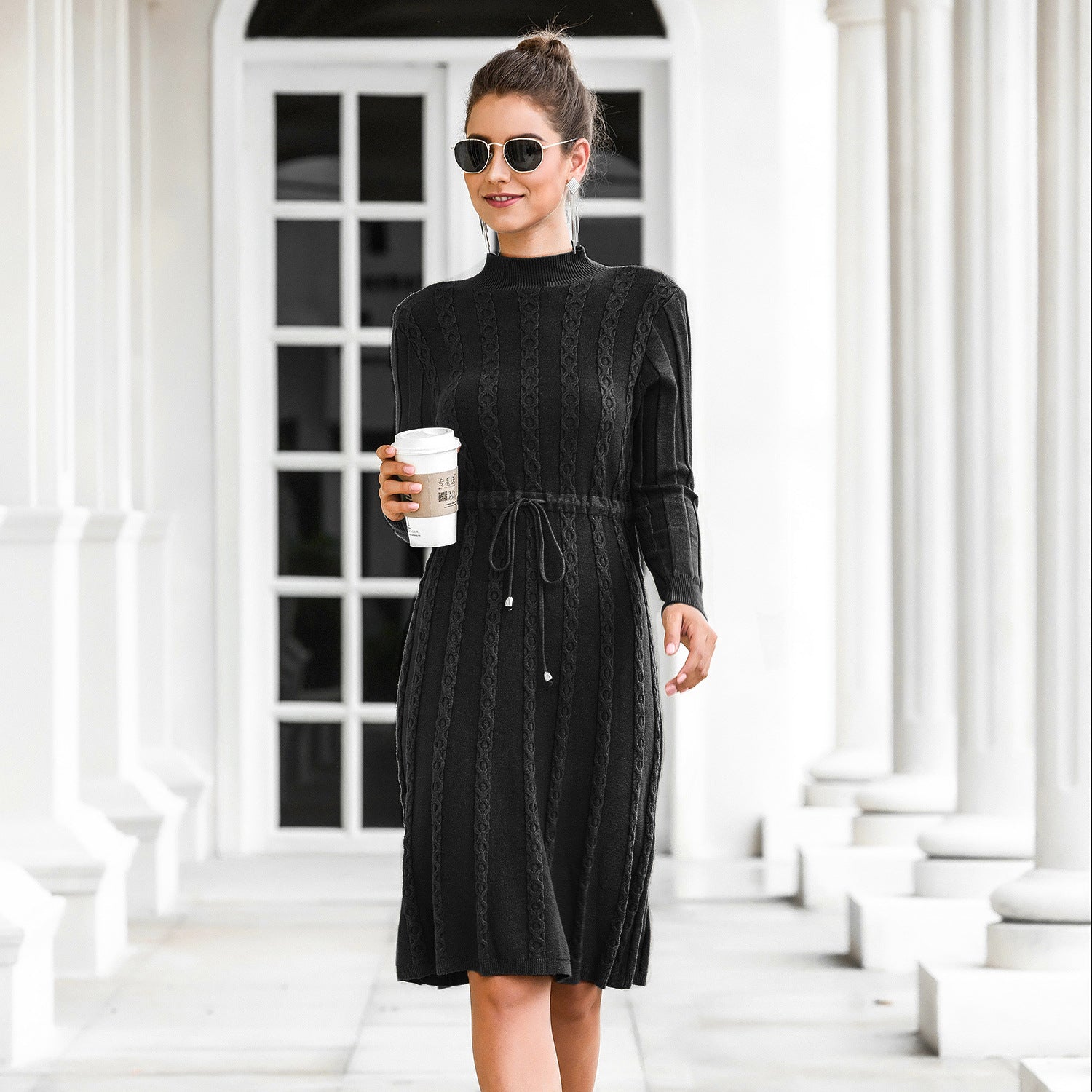 Cindy Sweater dress black styled